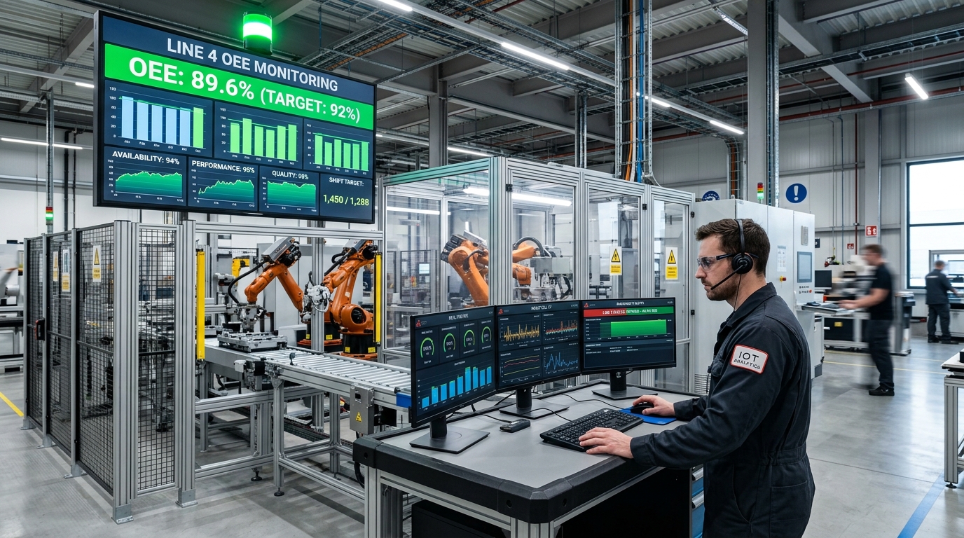 Monitoreo y evaluación de desempeño OEE en tiempo real en planta industrial